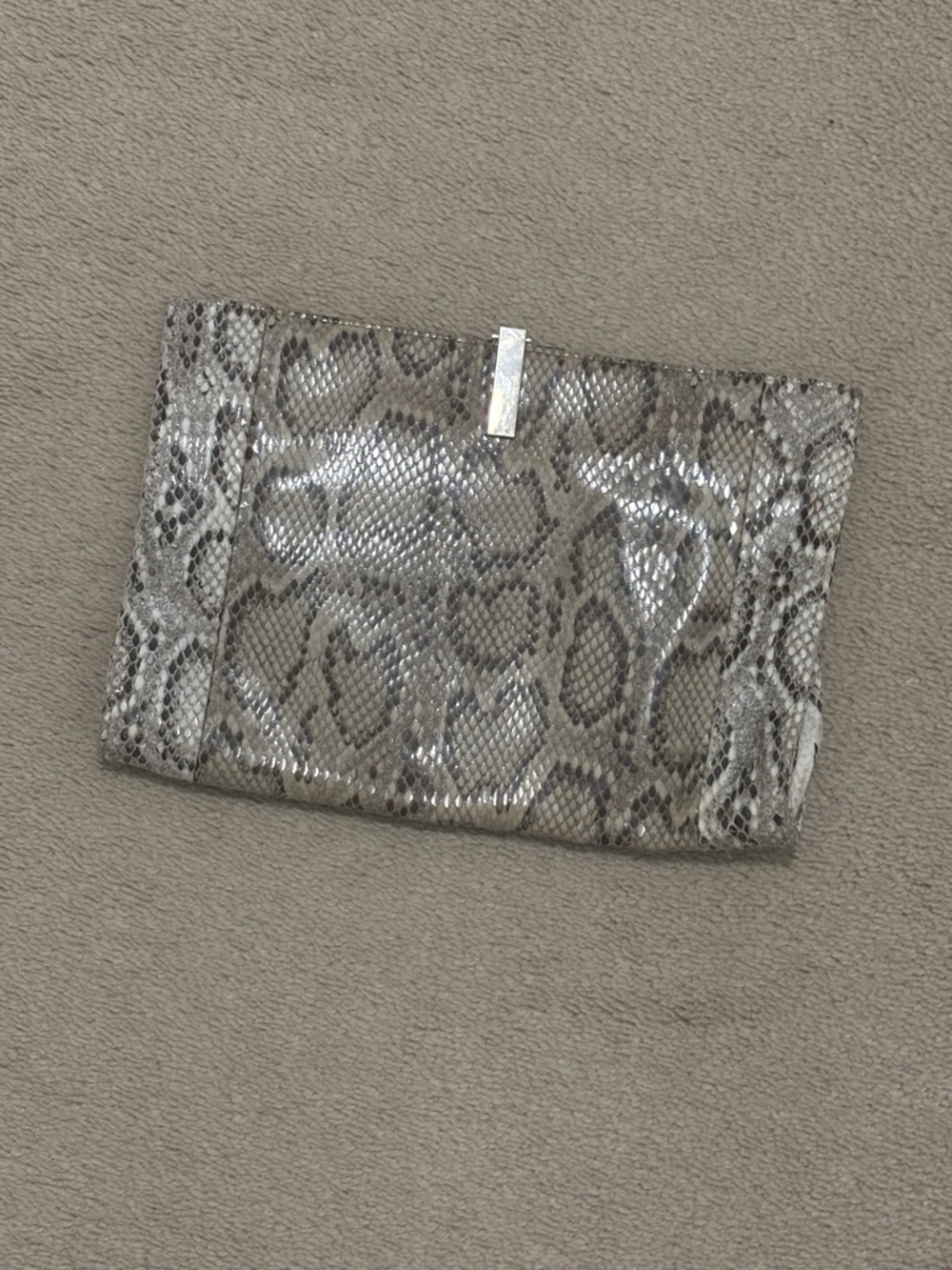 Snakeskin Pattern Fold-Over Clutch in Taupe Gray